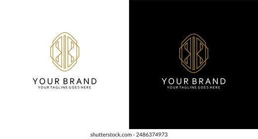Un logotipo de monograma con una doble letra k líneas equilibradas que forman prolijas alargadas da la impresión de simple, lujoso, elegante y minimalista 