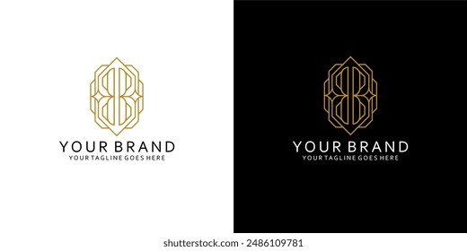 A monogram logo with a double letter b forms an angle like a monoline jewelry ornament frame giving a simple, elegant, and minimalist impression 