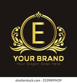 Monogram Logo Featuring an Elegant Golden Letter E for Luxury Branding