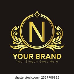 Monogram Logo Featuring an Elegant Golden Letter N for Luxury Branding

