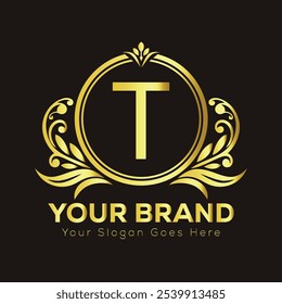 Monogram Logo Featuring an Elegant Golden Letter T for Luxury Branding

