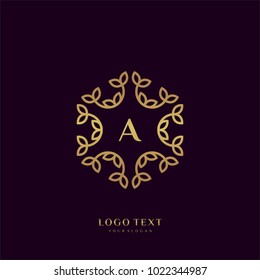Monogram logo with golden letter "A"