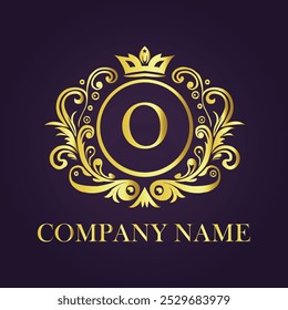 Monogram logo with golden letter O

