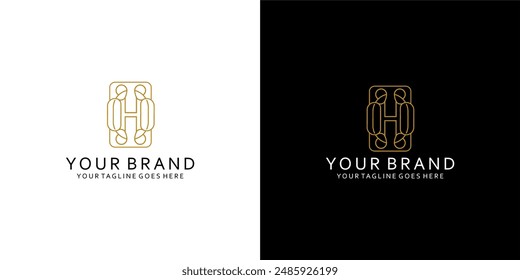 A monogram logo h a combination of circles by forming a unity of modern monoline ornaments gives a simple impression of luxury, elegance and minimalism