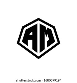 AM monogram logo with hexagon shape and line rounded style design template isolated on white background