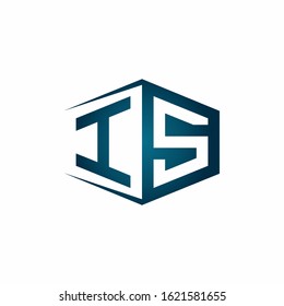 IS monogram logo with hexagon shape and negative space style ribbon design template