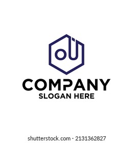 monogram logo in hexagon shape O U