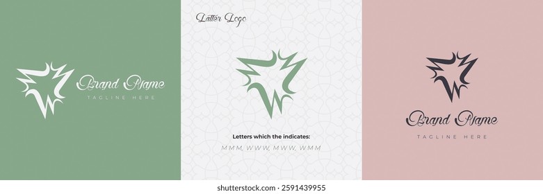 Monogram logo huruf M, inisial MM logo design. letter mmm. letter www, www logo design, wm, mw, mwm, mmw