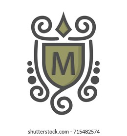 Monogram logo and identity design template with elegant ornament