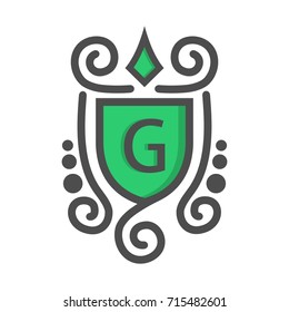 Monogram logo and identity design template with elegant ornament
