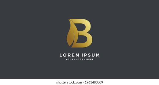 Monogram logo initial letter B with gradient style golden color and leaf part one