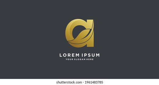 Monogram logo initial letter A with gradient style golden color and leaf part three