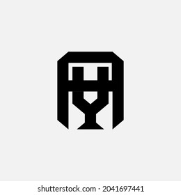 Monogram logo, Initial letters A, Y, AY or YA, Black color on white background 