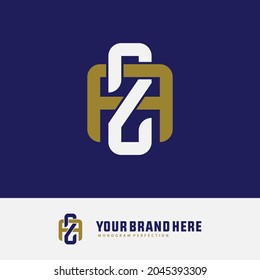 Monogram logo, Initial letters A, Z, AZ or ZA, gold and white color on blue background