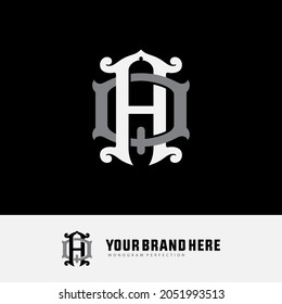 Logo del monograma, letras iniciales A, Q, AQ o QA, color blanco y gris sobre fondo negro