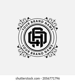 Logo del monograma, letras iniciales A, Q, AQ o QA, color negro sobre fondo blanco