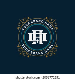 Monogram logo, Initial letters A, Q, AQ or QA, gold, blue and white color on navy blue background