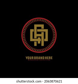 Monogram logo, Initial letters A, Q, AQ or QA, red and gold color on black background