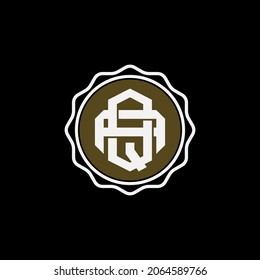 Monogram logo, Initial letters A, Q, AQ or QA, white and brown color on black background