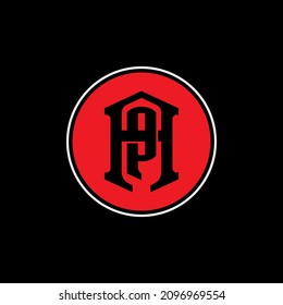 Monogram logo, Initial letters A, P, , AP or PA, Interlock, Modern, Sporty, black, white and red color on black background