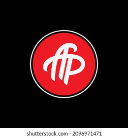 Monogram logo, Initial letters A, P, , AP or PA, Simple, Vintage, Script, black, white and red color on black background
