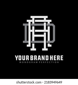 Monogram Logo, Initial letters A, D, AAD, ADA, or DAA, Interlock, Modern, Sporty, White and Gray Color on Black Background