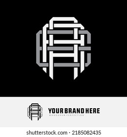 Monogram Logo, Initial letters A, E, AAE, AEA, or EAA, Interlock, Modern, Sporty, White and Gray Color on Black Background