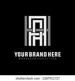Monogram Logo, Initial letters A, H, AAH, AHA, or HAA, Interlock, Modern, Sporty, White and Gray Color on Black Background