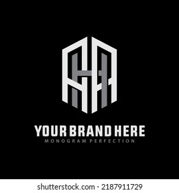 Monogram Logo, Initial letters A, H, AAH, AHA, or HAA, Interlock, Modern, Sporty, White and Gray Color on Black Background