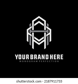 Monogram Logo, Initial letters A, H, AAH, AHA, or HAA, Interlock, Modern, Sporty, White and Gray Color on Black Background