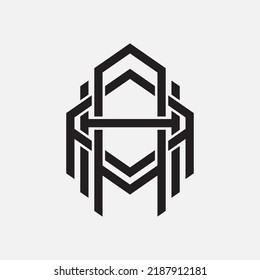 Logotipo de monograma, letras iniciales A, H, AAH, AHA o HAA, Interlock, Moderno, Deportivo, Color negro sobre fondo blanco