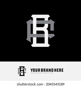 Monogram logo, Initial letters B, F, BF or FB, white and gray color on black background
