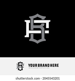 Monogram logo, Initial letters B, F, BF or FB, white and gray color on black background