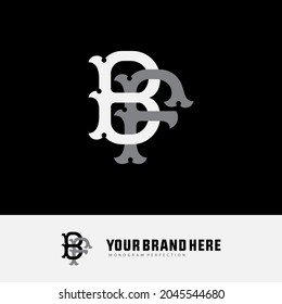 Monogram logo, Initial letters B, F, BF or FB, white and gray color on black background
