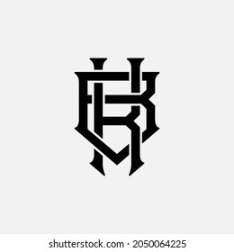 Monogram logo, Initial letters B, K, BK or KB, black color on white background