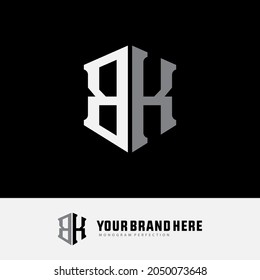 Monogram logo, Initial letters B, K, BK or KB, white and grey color on black background