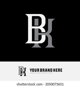 Monogram logo, Initial letters B, K, BK or KB, white and grey color on black background