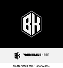 Monogram logo, Initial letters B, K, BK or KB, white and grey color on black background