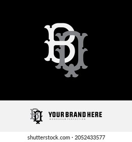 Monogram logo, Initial letters B, Q, BQ or QB, white and grey color on black background