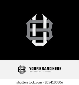 Monogramm-Logo, Anfangsbuchstaben B, U, BU oder UB, weiß und graue Farbe auf schwarzem Hintergrund