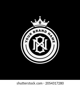 Monogram logo, Initial letters B, N, BN or NB, black and white color on black background
