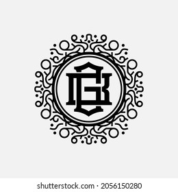 Monogram logo, Initial letters B, G, BG or GB, black color on white background