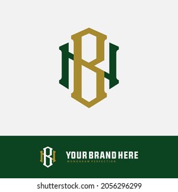 Monogram logo, Initial letters B, N, BN or NB, gold and green color on white background