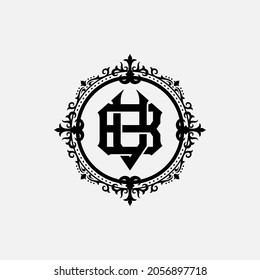 Logotipo de monograma, letras iniciales B, V, BV o VB, color negro sobre fondo blanco