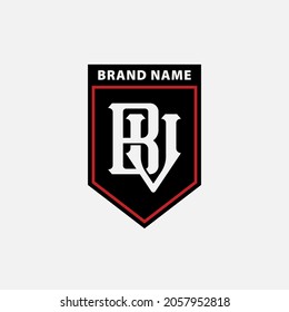 Monogram logo, Initial letters B, V, BV or VB, black, white and red color on white background