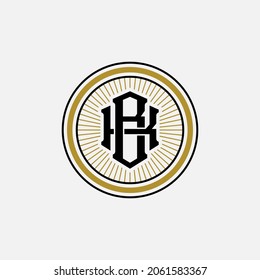 Monogram logo, Initial letters B, K, BK or KB, black and gold color on white background