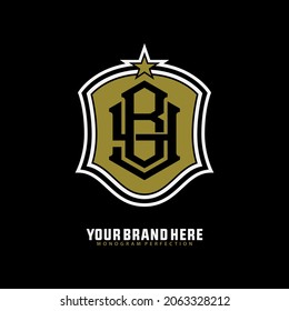Monogram logo, Initial letters B, Y, BY or YB, white, black and gold color on black background