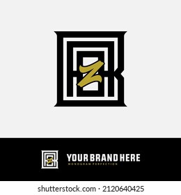 Monogram Logo, Initial letters B, A, O, Z, BAOZ, ABOZ or BOAZ, Interlock, Modern, Sporty, Black and Gold Color on White Background