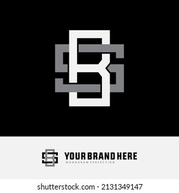 Monogram Logo, Initial letters B, S, BS or SB, Interlock, Modern, Sporty, White and Gray Color on Black Background