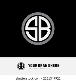 Monogram Logo, Initial letters B, S, BS or SB, Modern, Sporty, White and Gray Color on Black Background